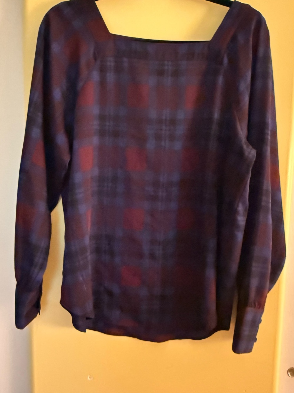 Ann Taylor Factory Plaid Crewneck Long Sleeve- Navy and Burgundy